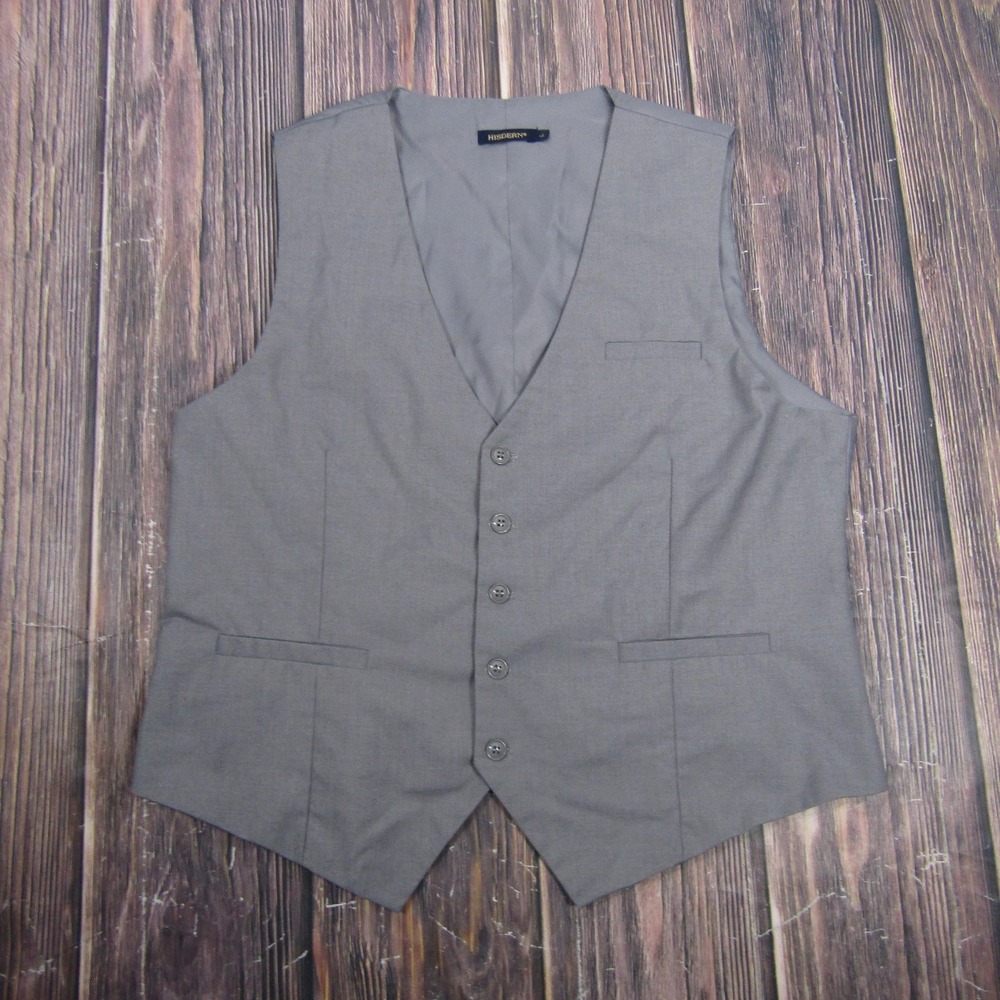 HISDERN Vest Mens L Gray 3‎ Piece Formal Suit Waistcoat 5-Button Belted Dress